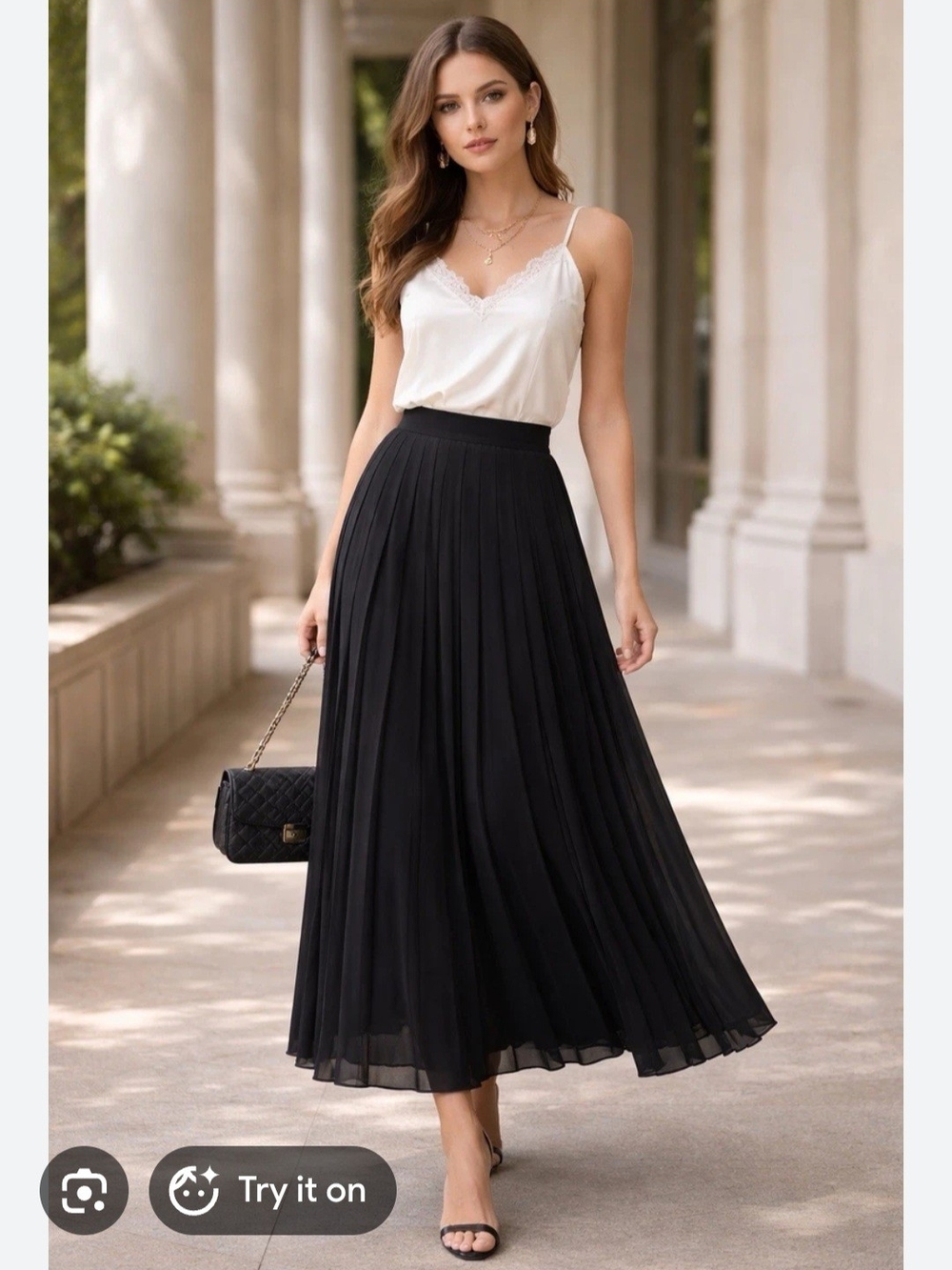 Vintage Valerie Stevens Black Pleated 100% Silk, Maxi Skirt for Women. Size 8p